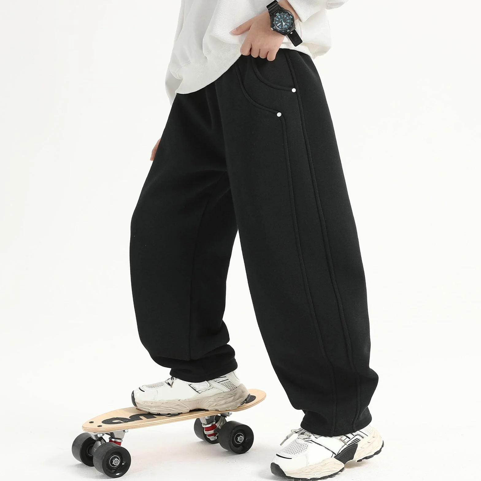 Baggy Jogginghose Jungs Weites Bein Elastische Taille Jogger Hose Sporthose Lange Casual Jogginghosen Trainingshose Teenager Kinder Loose Fit Bequeme Sweatpants Cargohose für 4-15 Jahre