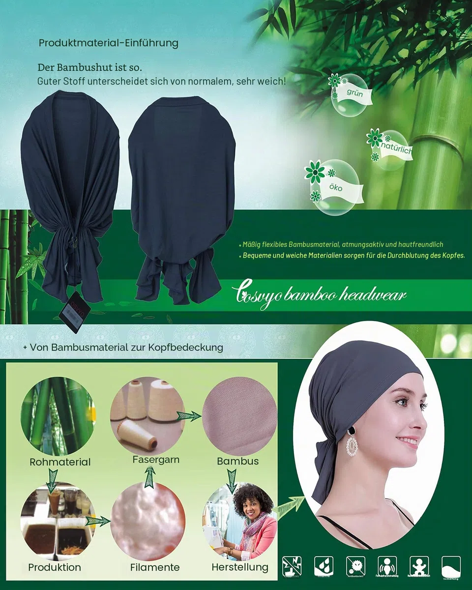 OSVYO Bambus Chemo Kopftuch für Frauen mit Haarausfall - Krebspatienten kopfbedeckung Turban in Versiegelter Verpackung