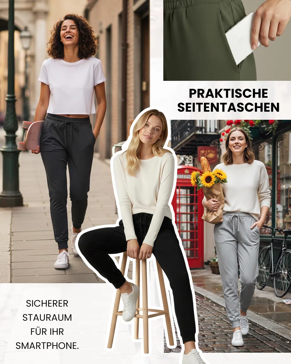 Leichte Jogginghose Damen mit Taschen - Dünne High Waist Sporthose Lang, Weiche Joggpants in vielen Farben, Elastische Trainingshose, Haushose & Loungehose für Frauen