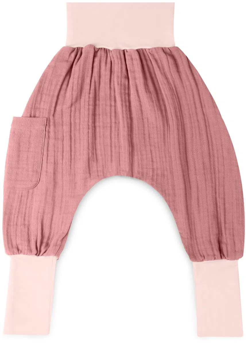 Baby Pumphose – 100% GOTS Bio-Musselin – Extra Weite Haremshose mit elastischen Bündchen für maximale Bewegungsfreiheit – Luftige Pluderhose