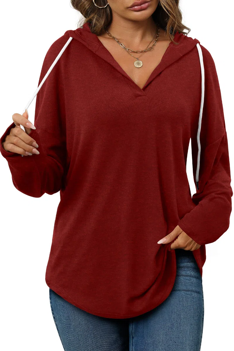 Cuptacc Hoodie Damen Pullover V Ausschnitt Kapuzenpullover Damen Mit Kordelzug Sweatshirt Lamgarmshirt Oversized Pulli
