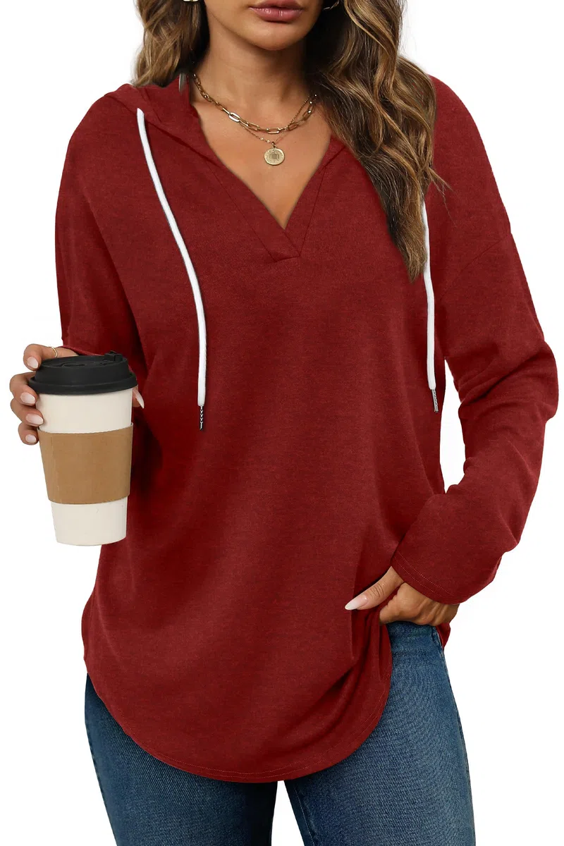 Cuptacc Hoodie Damen Pullover V Ausschnitt Kapuzenpullover Damen Mit Kordelzug Sweatshirt Lamgarmshirt Oversized Pulli