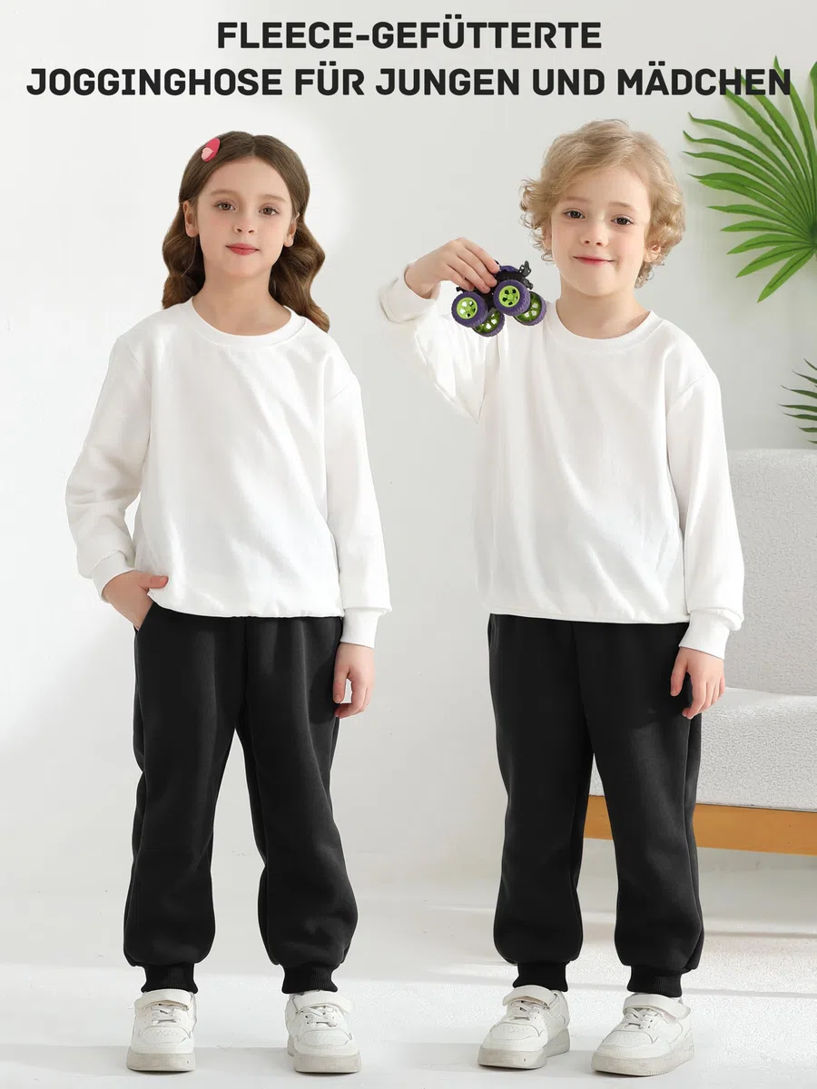 Ruisita Jungen Mädchen Sherpa-Fleece-gefütterte Jogginghose Winter Warme Sporthose Weiche Baumwolle Basic Hose mit Taschen für Kinder