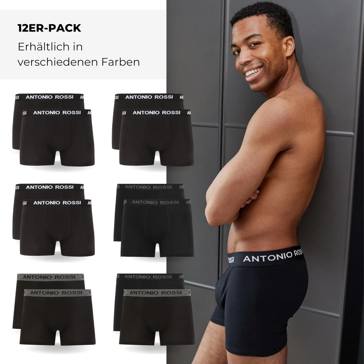 Antonio Rossi 12er-Pack Herren-Boxer-Hipster Boxershorts Multipack mit elastischem Bund