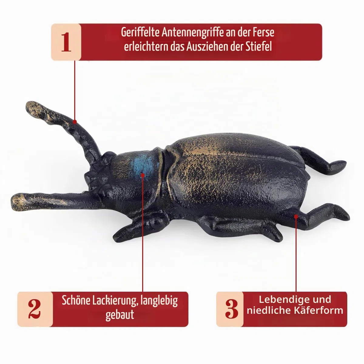 Beetle Schuhentferner, robuster Gusseisen-Stiefelwagenheber, Coleoptera Gummistiefelzieher zum Entfernen von schlammigen Gummistiefeln und Stiefeln