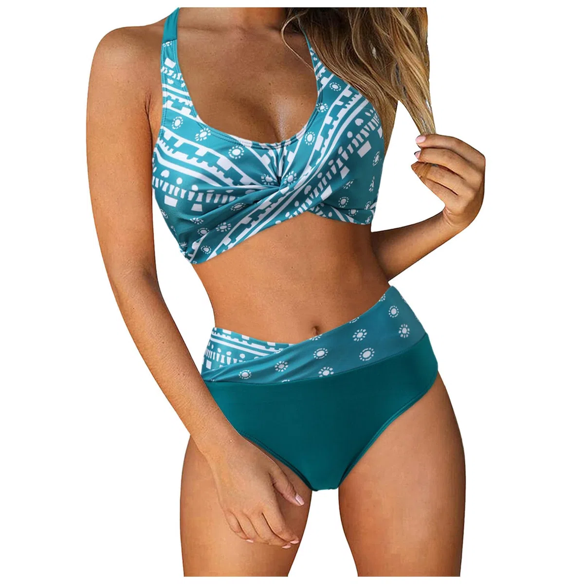 Generisch Damen Cross Back Badeanzüge Hohes Bein Schnitt String Triangel Bikini Damen Set Große Größen Sexy Badeanzüge Schwimmanzug Verstellbarer Blumendruck Badeanzug Blau Schwarz
