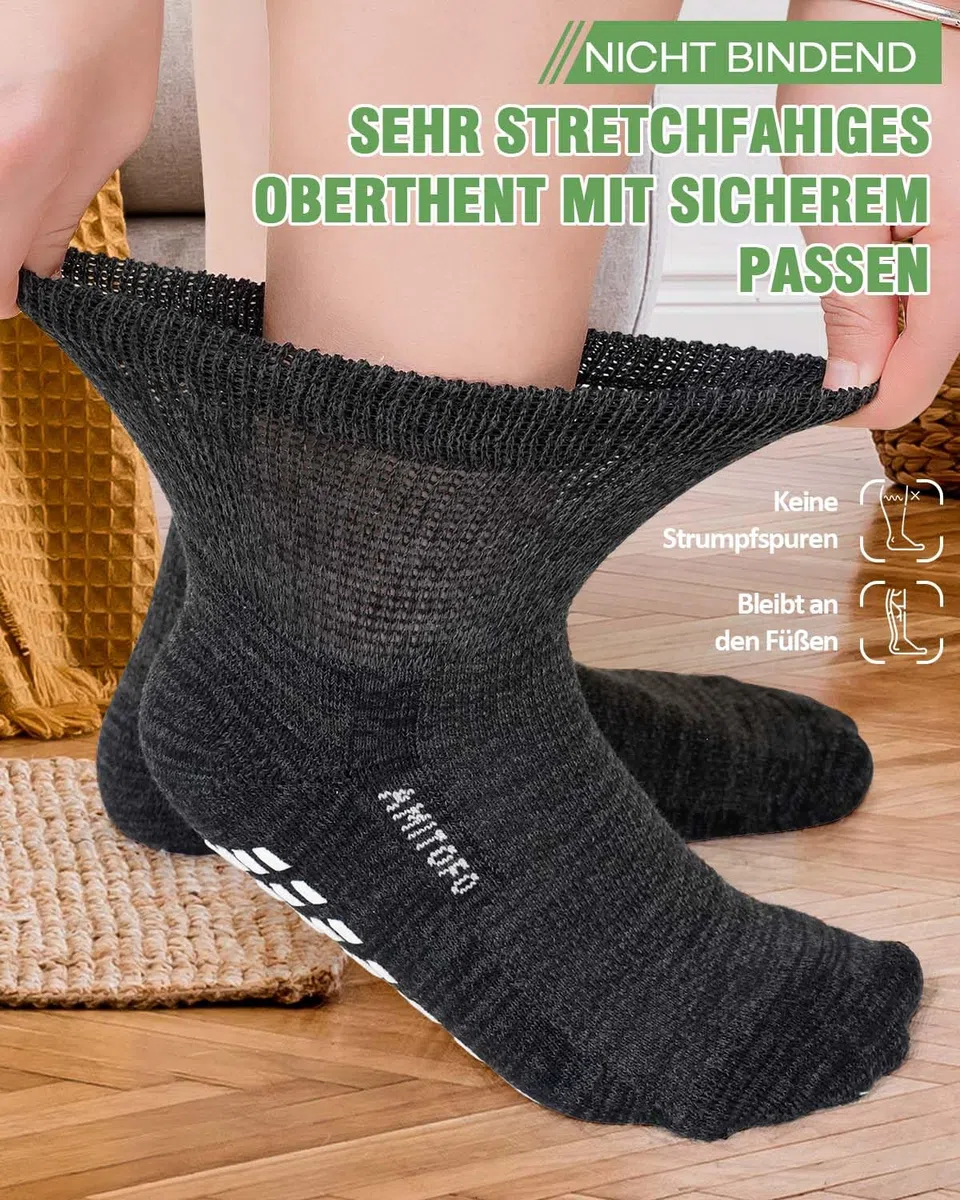 Diabetiker Socken Herren Damen: Bambus Stoppersocken mit Komfortbund Ohne Gummibund & Naht Extra Weite Antirutschsocken Für Geschwollene Füße Schwangere Senioren