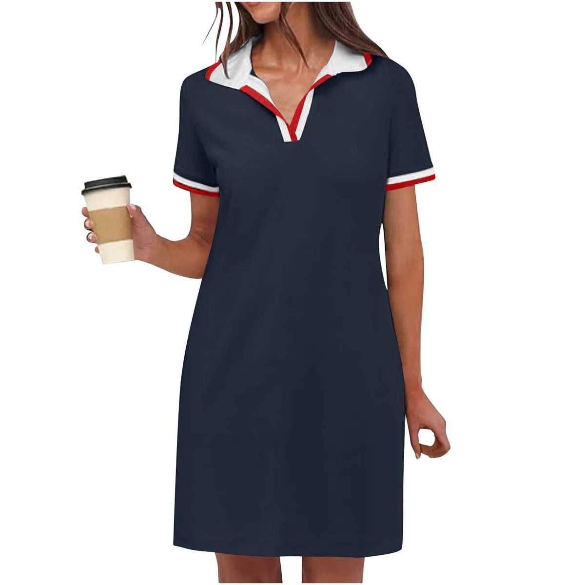 Polokleid Damen Sommer Revers Minikleid Knielang Freizeitkleid Kurzarm Sommerkleid Einfarbig Golf Kleid Kurze Shirtkleid mit Taschen Leichte Bequem Sportkleid Lässiges Tennis Kleider