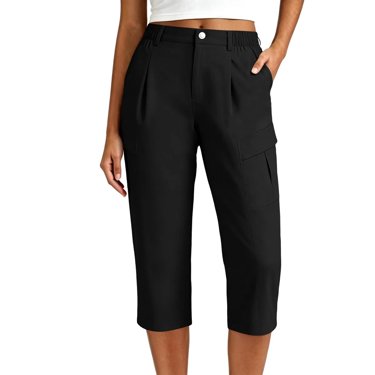 Caprihose Damen Sommer 3/4 Wanderhose Damen Leicht Arbeitshose Mit Taschen 2026 Golf Chino Sporthose Lockere Dreiviertel Freizeithose Bootcut Yoga Fitness Outdoorhose