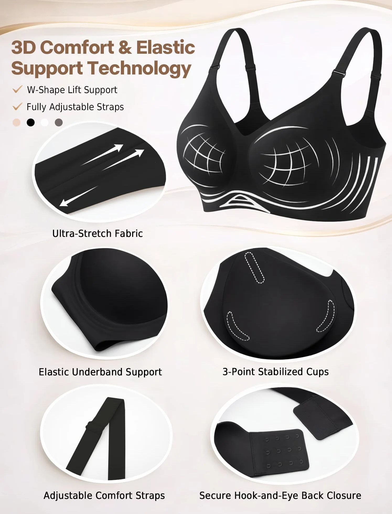 BH Damen Ohne Bügel Push Up BH Gepolstert Soft Nahtloser BHS Seamless Bequemer T-Shirt BH Komfort Vollschalen Bra Klassische Bustier Starker Halt Bralette für Noamale und Große Brüste