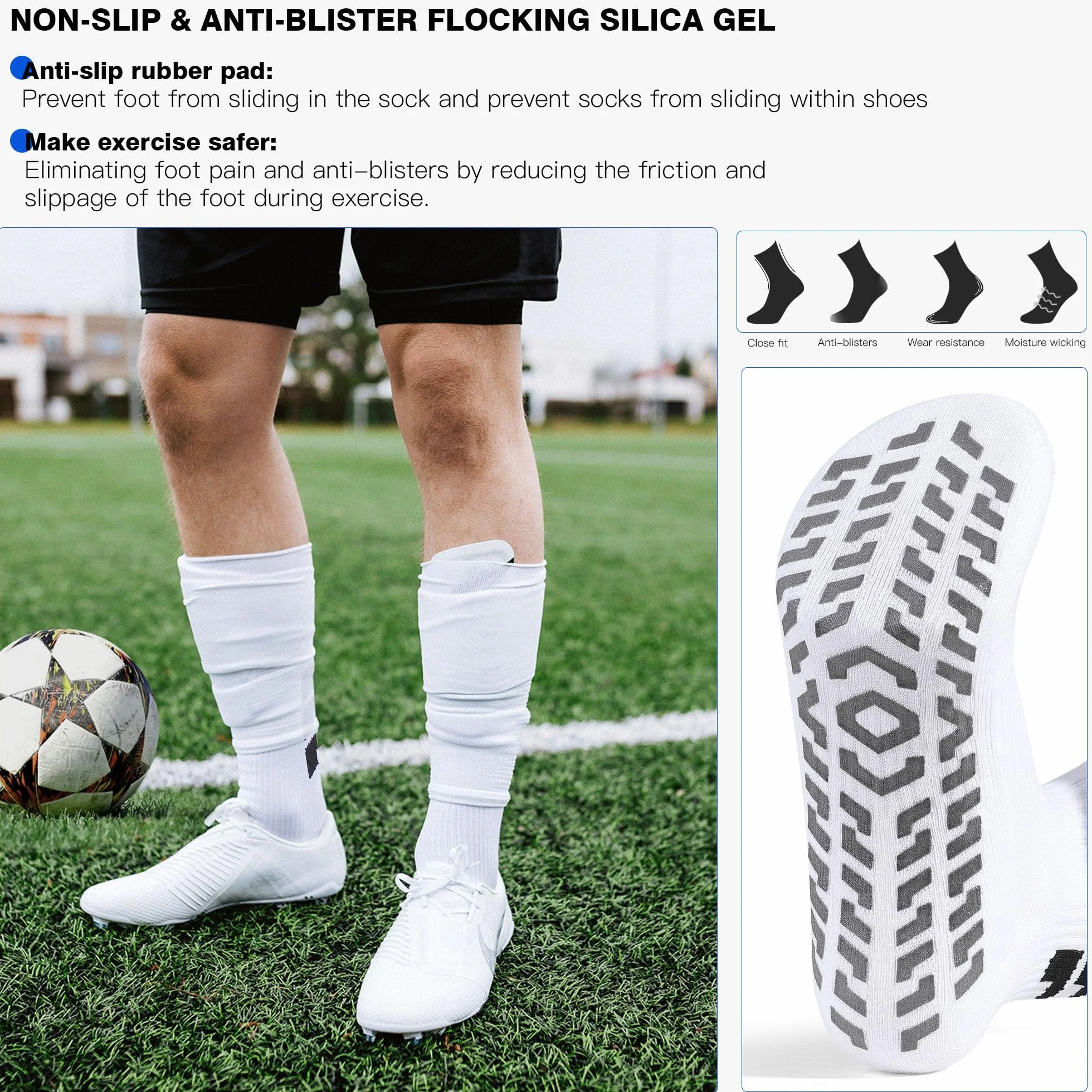CLOSEMATE 1/3 Paare Rutschfeste Fußballsocken für Herren & Damen, Sportsocken mit Silikonnoppen, Atmungsaktive Sneakersocken für Laufen Tennis Pilates Yoga, 35-46