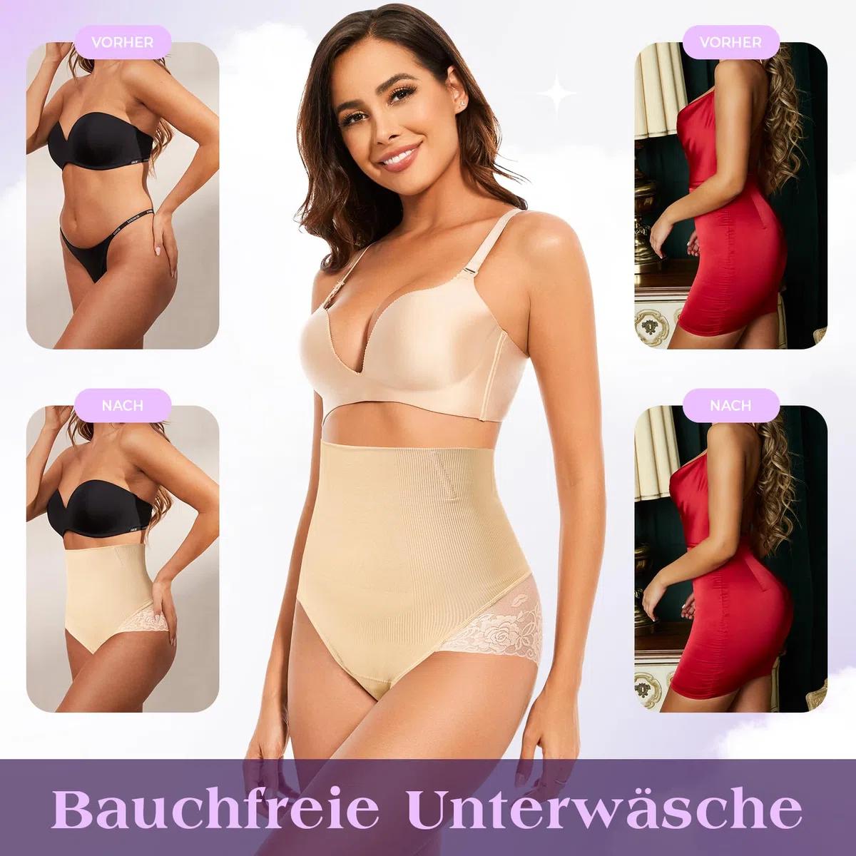 Bauchweg Unterhose Damen Shapewear Miederslips Spitze Unterhosen Atmungsaktive Miederhose Formende Unterwäsche