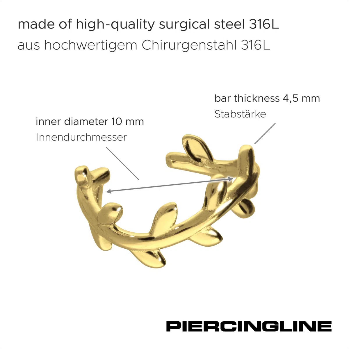 PIERCINGLINE Chirurgenstahl Fake Ohrring Ohrklemme Ear Cuff RANKE 4 stylischen Farben