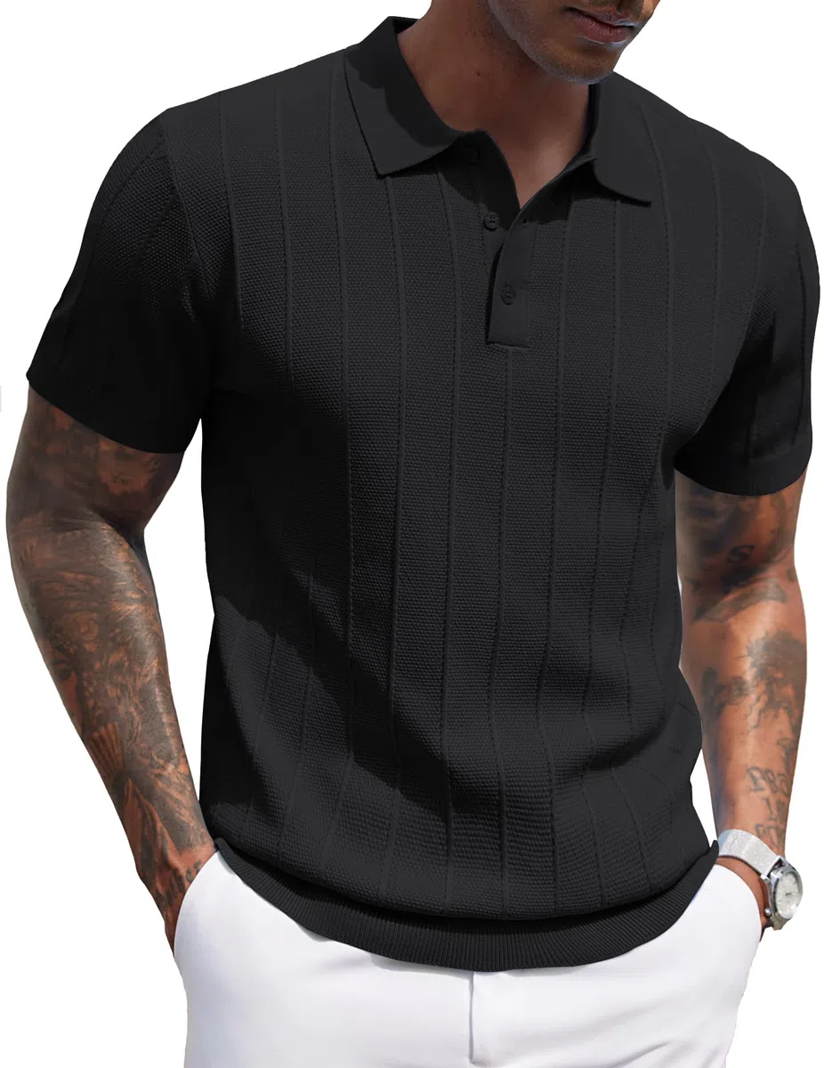 COOFANDY Poloshirts Herren Kurzarm Strick Regular Fit Sommer Golf Tshirt Button Down Polo Casual Urlaub Polohemd