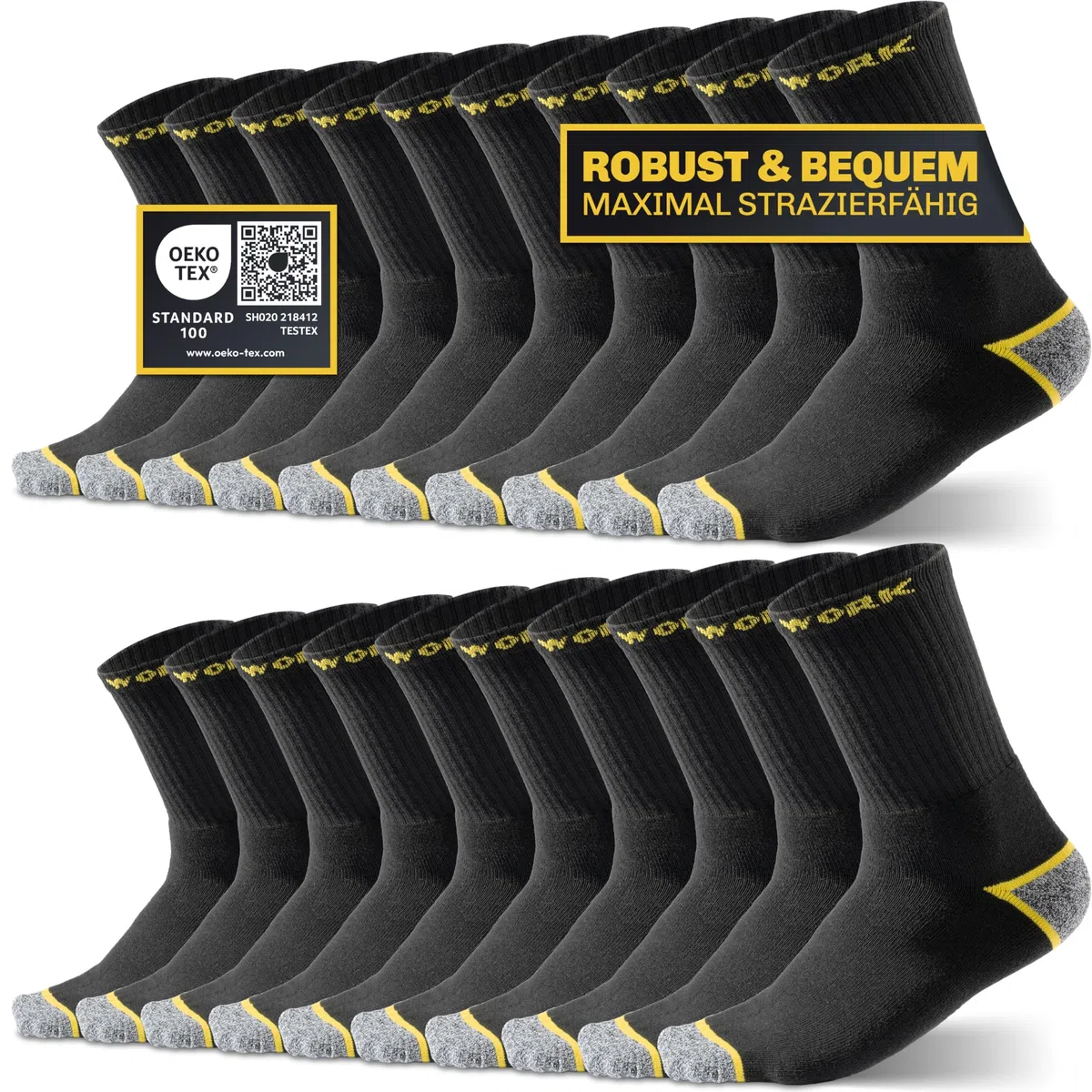 HELDENWERK 10 Paar Arbeitssocken Herren Premium | Verstärkte Arbeitsstrümpfe aus atmungsaktiver Baumwolle | Robuste Work Socks mit Komfortbund