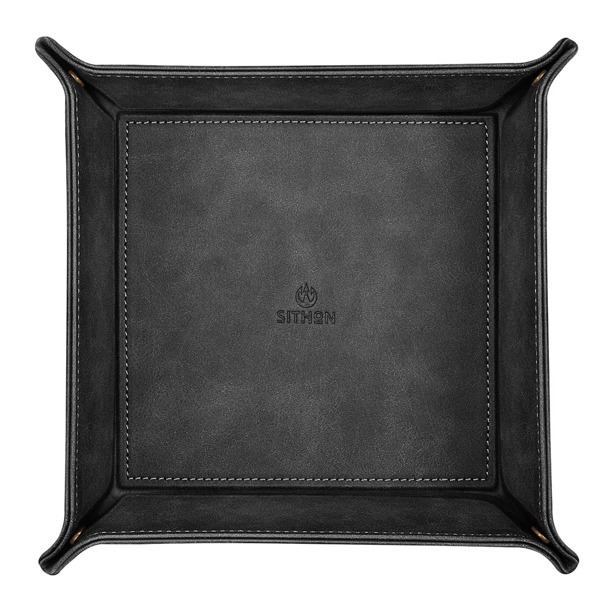 SITHON Taschenleerer - Tablett Organizer, Ablage Aufbewahrungsbox, Kunstleder Ablageschale Schlüsselschale für Uhren Handy Schmuck Schlüssel Münzen Geldbörse und Büroausstattung, (Schwarz)
