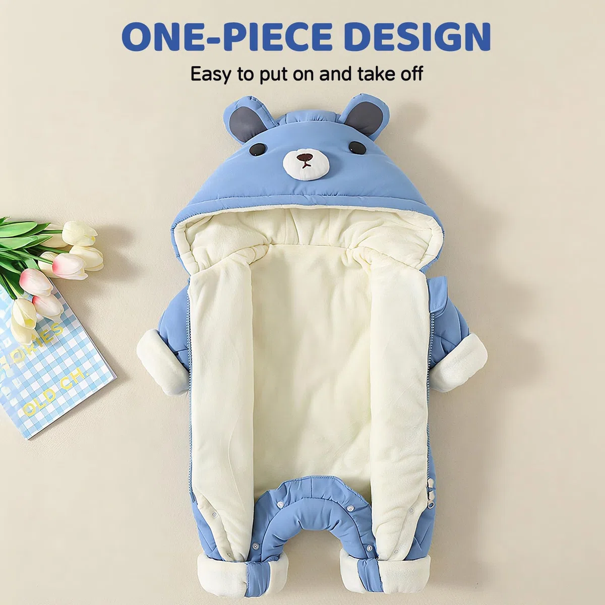 WYTbaby Baby Schneeanzug Warm Einteiliger Winteroverall Mit Kapuze Fleece Jumpsuit für Jungen Mädchen 0-12 Monate