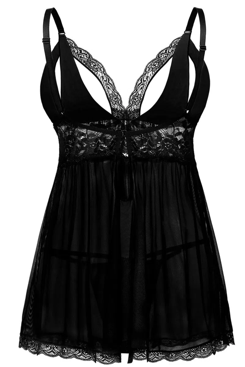 EVELIFE Damen Übergröße Dessous Set Spitze Sexy Chemise Nachtwäsche Babydoll Kleid mit G-String