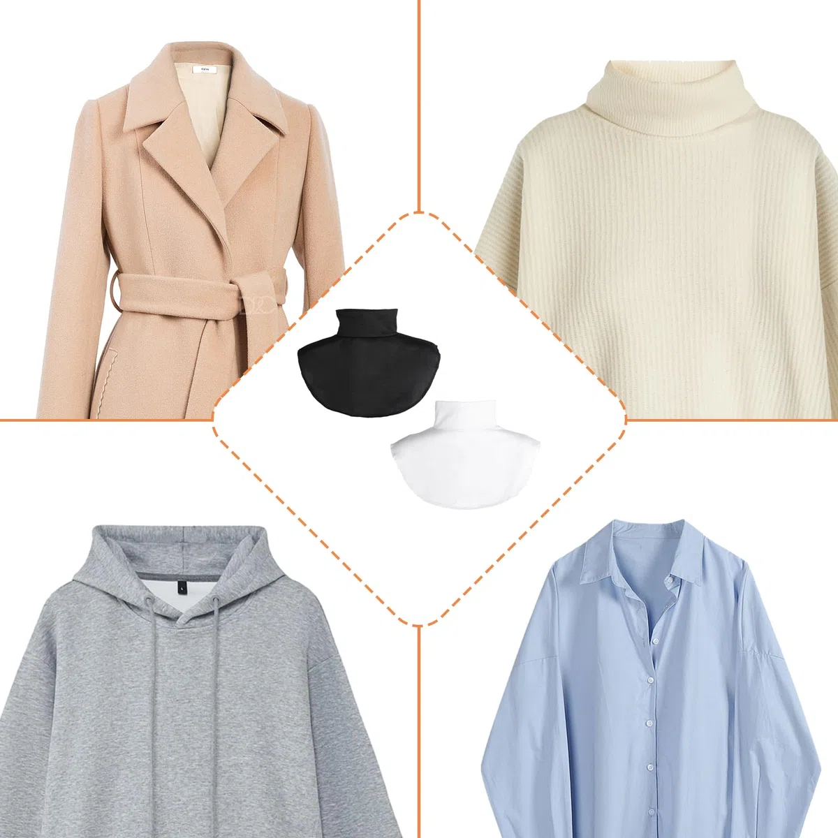 2 Stücke Krageneinsatz Damen, Blusenkragen Einsatz Damen Rollkragenshirt Removable Rollkragen Kragen, Hemdkragen Einsatz für Formelle Blusen Pullover Mäntel (schwarz + weiß)