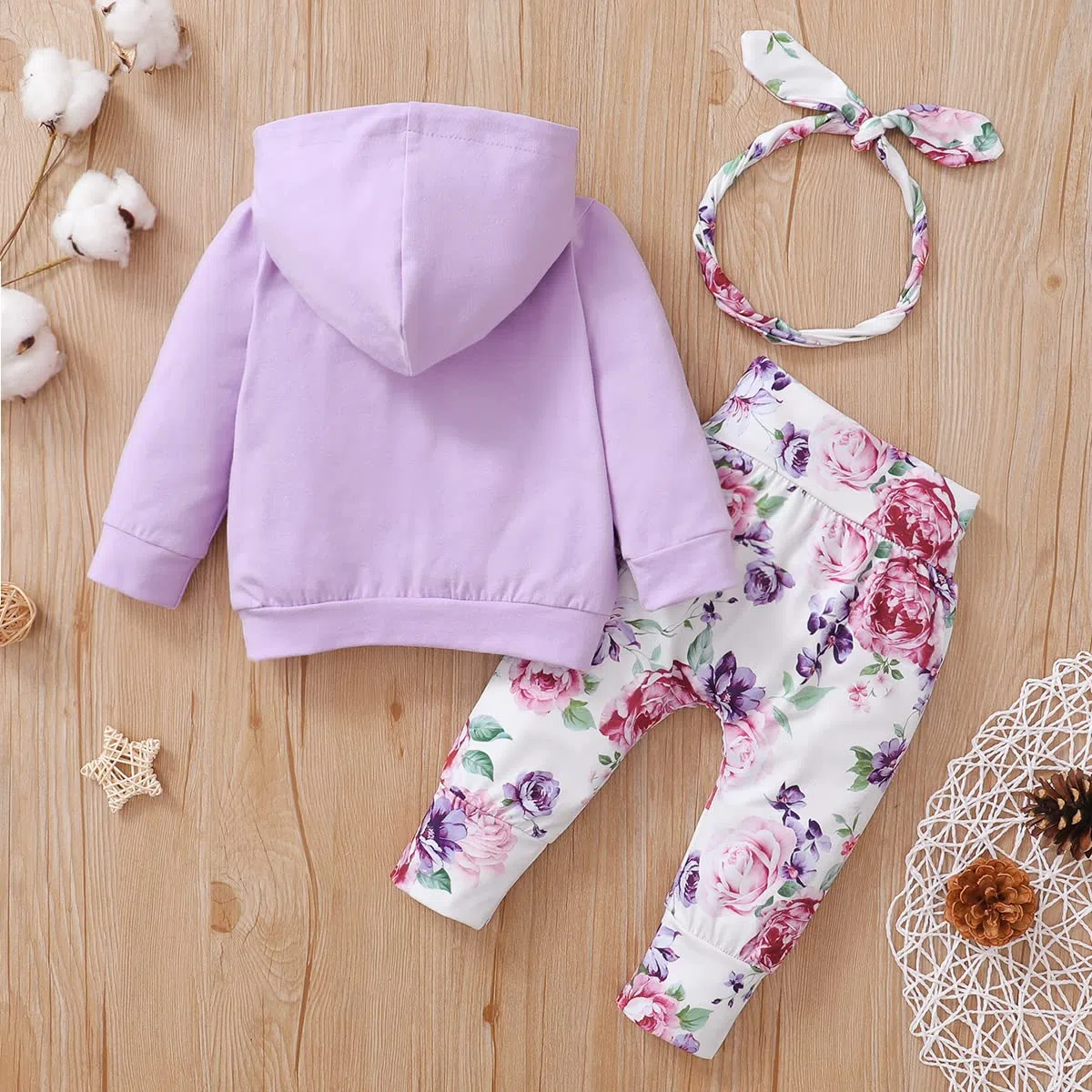 T TALENTBABY 3 StüCk Babykleidung Mädchen 0-24 Monate, Baby Kleidung Outfit Set, Neugeborenes Girl Langarm Floral Warme Bekleidungsset, Sweatshirt+ Hose+ Stirnband
