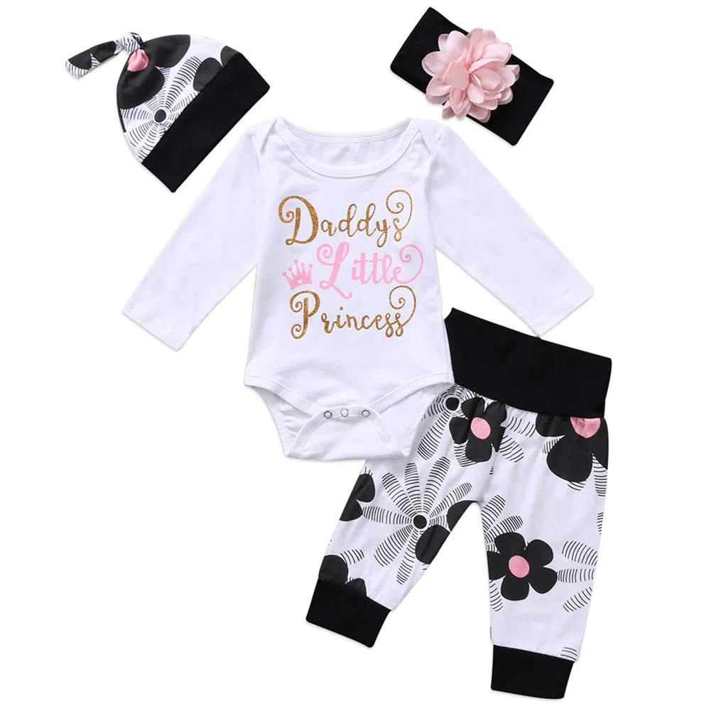 Geagodelia Babykleidung Set Baby Mädchen Langarm Body Strampler + Hose + Stirnband Mütze Kleinkinder Neugeborene Warme Babyset Kleidung Daddy's Prinzessin