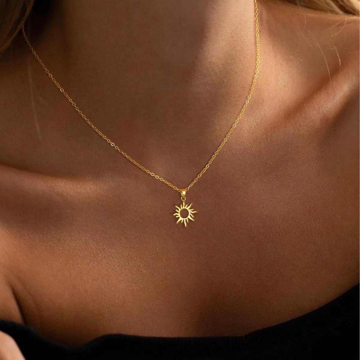 Tewiky Kette Sonne Damen - 14K Gold Vergoldet/Silber Layering Halskette mit Sun Anhänger Kette mit für Frauen Mädchen Wasserfeste Mädchen Geschenke