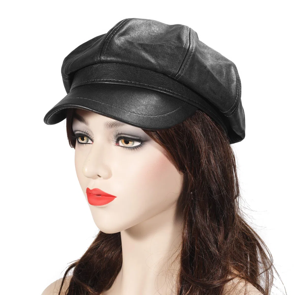 ZLYC Unisex PU Leder Ballonmütze Schirmmütze Retro Klassisch Achteck Kappe Winter Baskenmützen