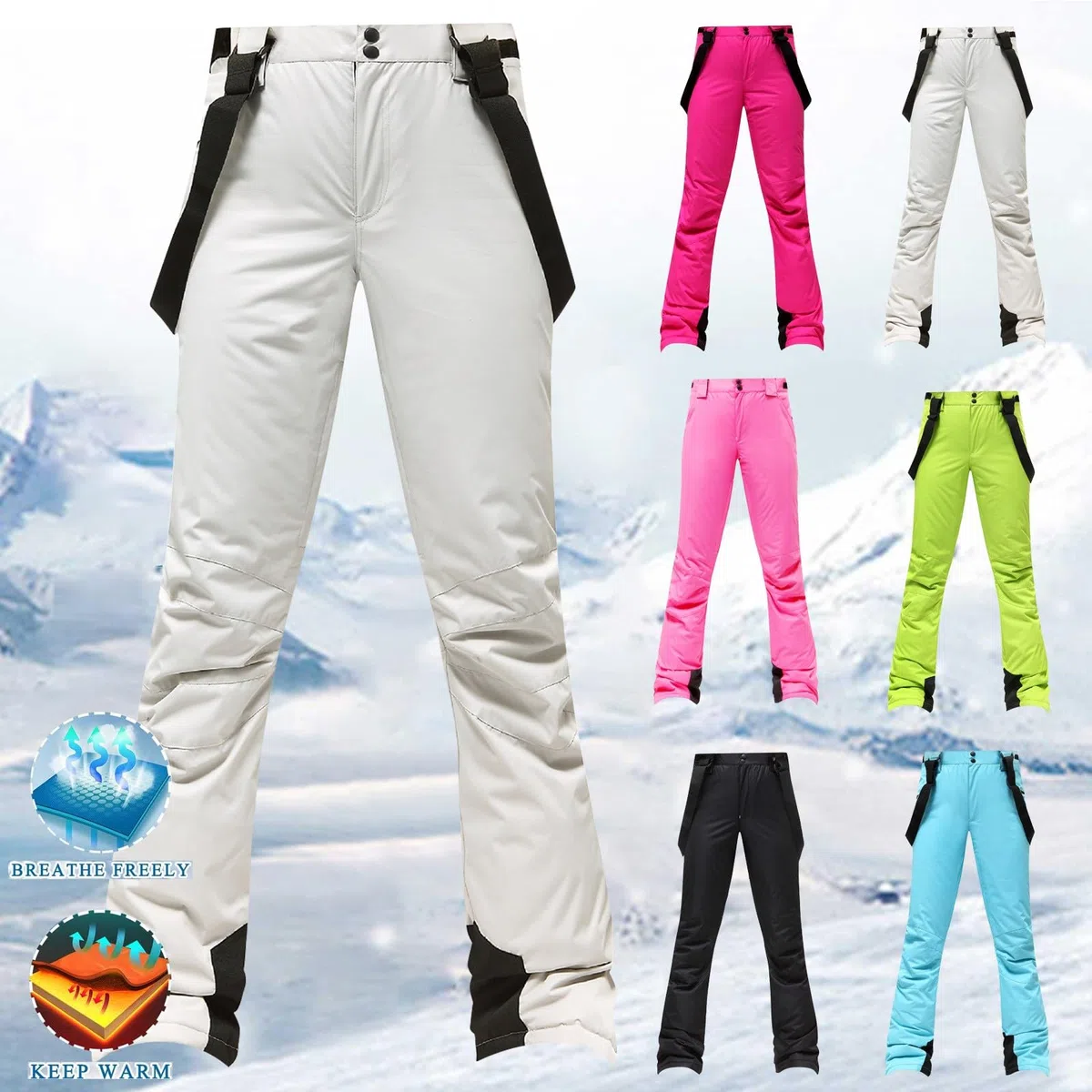 Thermo Skihose Damen Funktionshose Schneehose Mit Trägern Winter Warm Winddicht Thermohose Outdoor