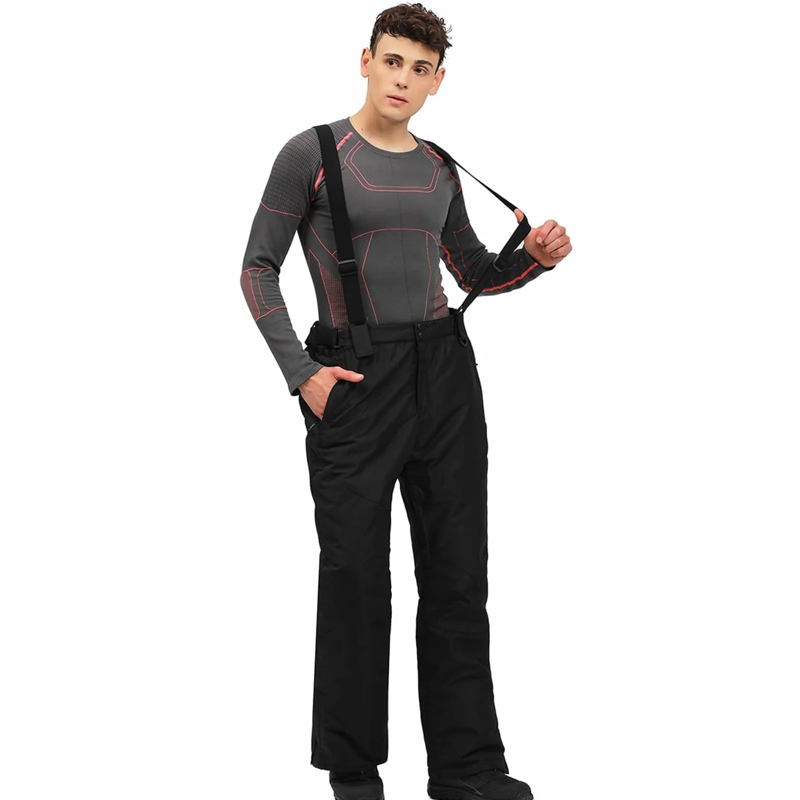ALSOGO Herren Ski Bib Hose wasserdichte Schneehose Outdoor Snowboard Lätzchen mit Abnehmbarem Riemen