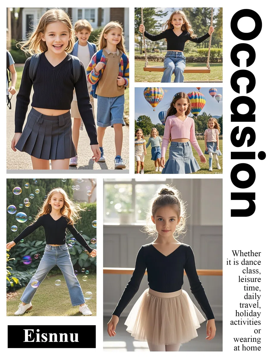 Kinder Mädchen Tanzpullover V-Ausschnitt Ballett Bolero Ballett Top Girl Strickpullover Langarm 3-11 Jahre (DE/NL/SE/PL, Numerisch, 150, Regular, Schwarz)