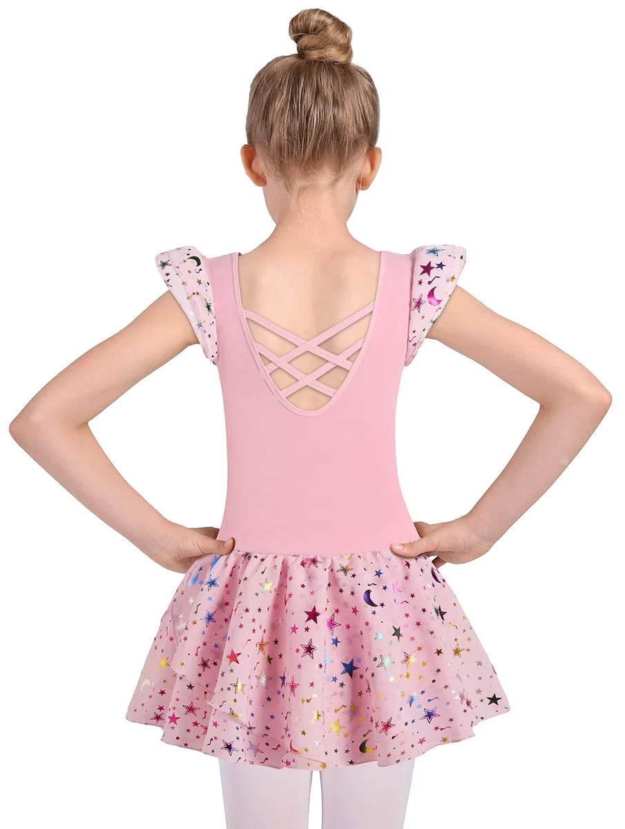 Mädchen Ballet-Leotard Tanz-Tutu-Rock Kleinkind-Tanzoutfit Trainingskleid Kreuzriemen Rücken glänzende Perlen