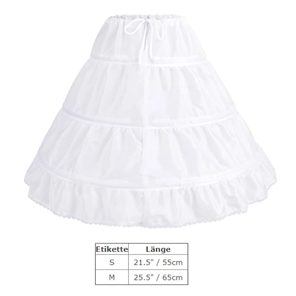 IBAKOM Reifrock Mädchen Petticoat Unterrock 3 Reifen Blumenmädchen Hochzeit Brautjungfer Underskirt Kordelzug Krinoline Unterrock für Kinder Hochzeitskleid Ballkleid Rock Weiß