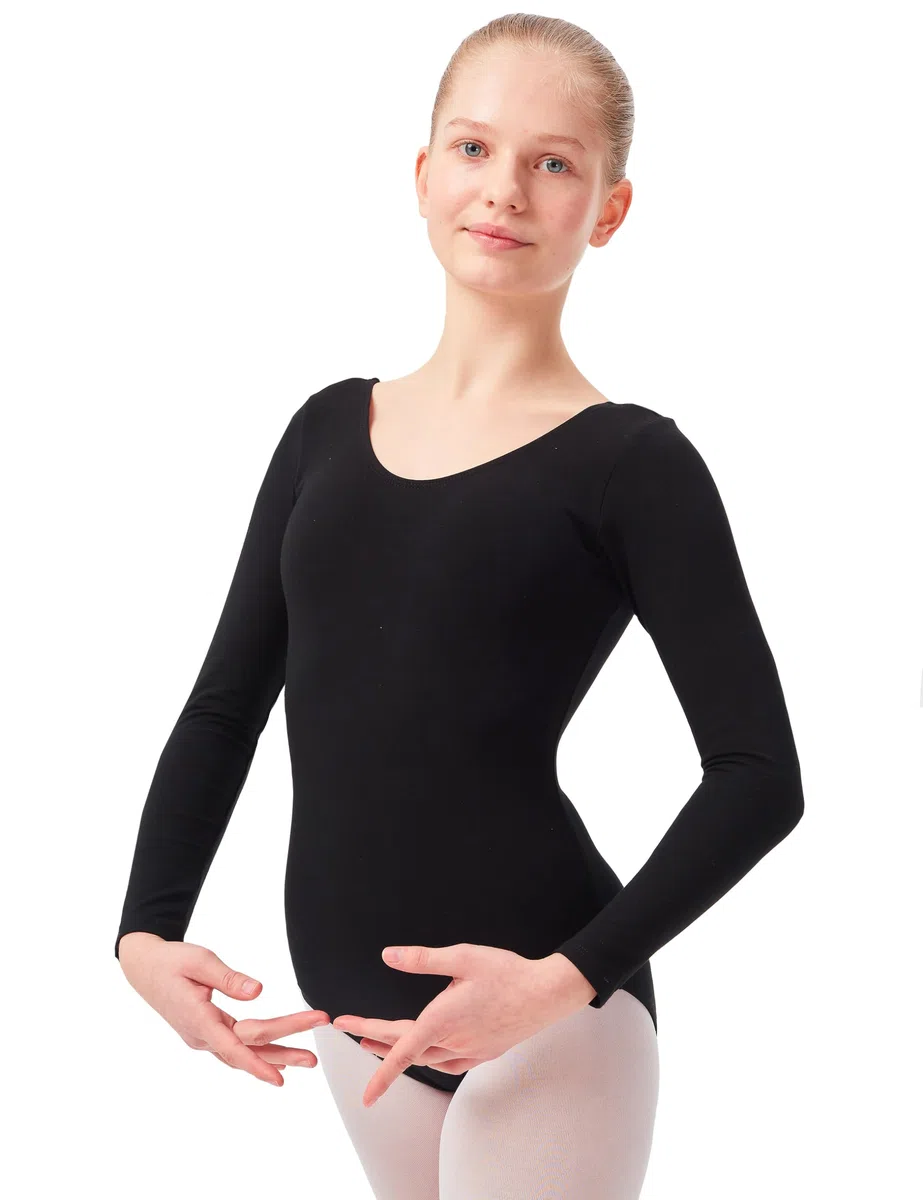 tanzmuster Ballettanzug Mädchen Langarm - Lilly - (Größe 92-170) aus Baumwolle, Ballettbody Kinder Ballett Trikot