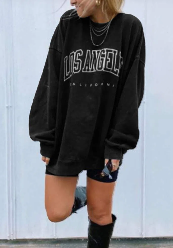 GeGekoko Damen übergroße Sweatshirt Los Angeles Vintage Oversized Langarmshirt Rundhals Pullover Casual Oberteile Tops