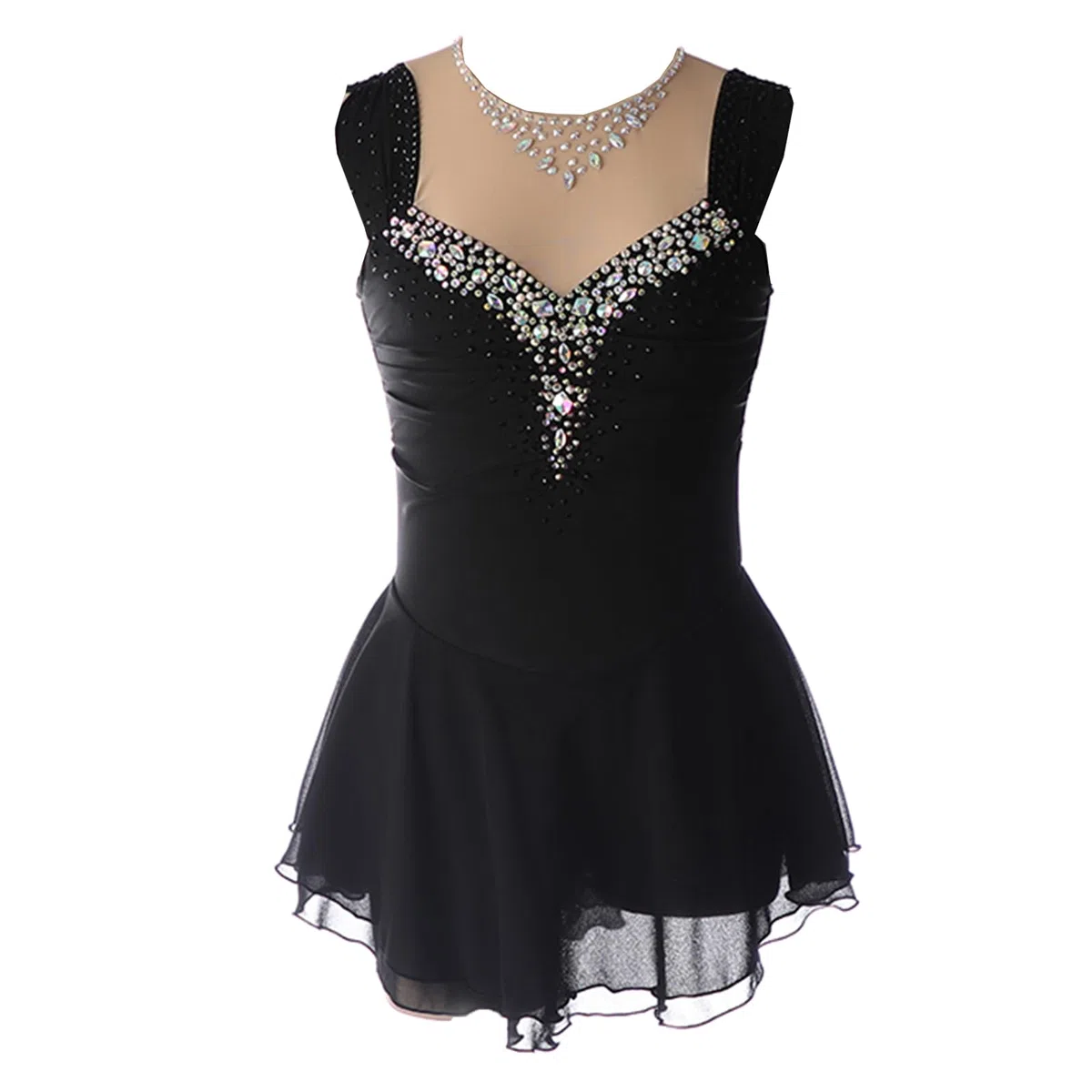 Damen Eiskunstlauf Kleid Weiß Ärmellos Strass Gymnastik Activewear Wettbewerb Training Schwarz