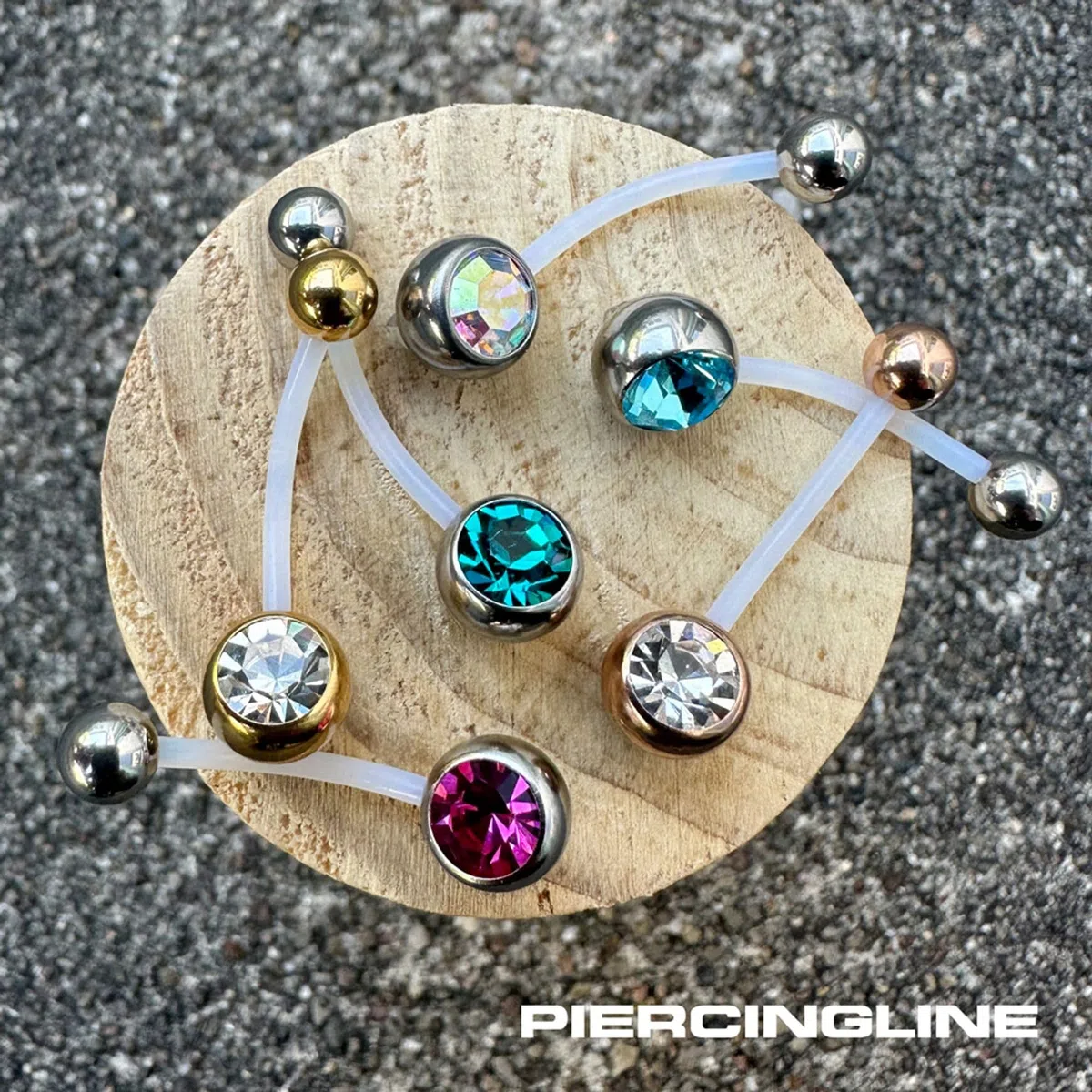 PIERCINGLINE flexibles Bauchnabelpiercing aus Teflon - für Schwangerschaft - mit Kugel aus Chirurgenstahl und Kristall - kürzbar - in 7 Farben