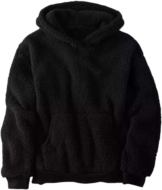 Haloumoning Kapuzenpullover Kinder Teddy Fleece Hoodie Unisex Warm Sherpa Sweatershirt Mädchen Jungen Winter Plüsch Pullover mit Taschen