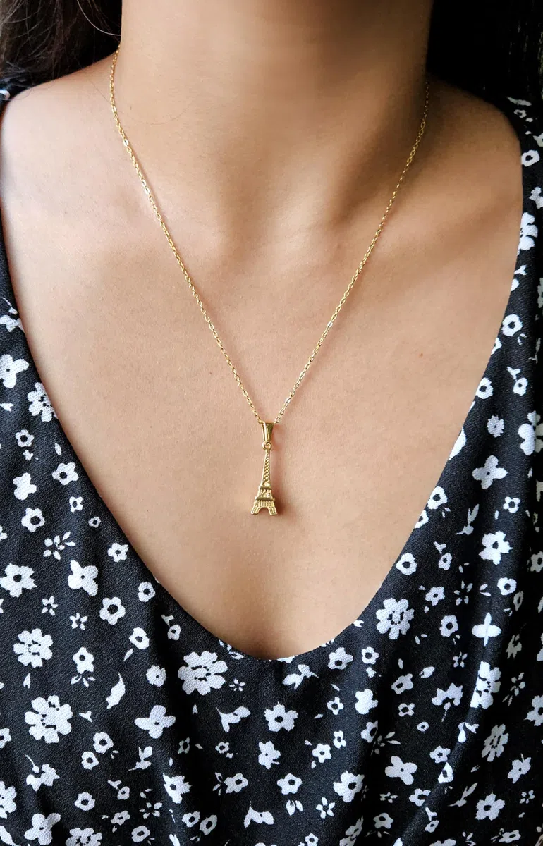 Kritz Damen Halskette Eiffelturm Gold - Anhänger Eiffel Turm Paris Edelstahl Vergoldet mit Verstellbare Kette - Schmuck Modisches Geschenenk