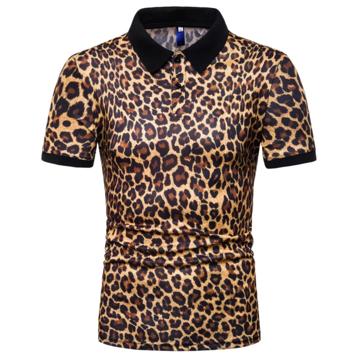 Herren Poloshirt mit Leopardenmuster, kurzärmeliges Casual-T-Shirt mit Leopardenmuster, knopfverschlossen normaler Stehkragen Golf- & Tennistop, klassisches schlankes Basic-Poloshirt für den Sommer