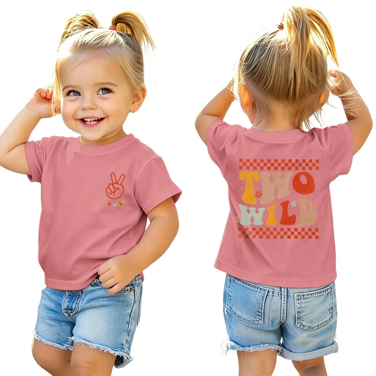 2. Geburtstag Tshirt für Mädchen Two WILD Drucker Shirt Zweiter Geburtstags Tshirt Sommer Kurzarm Top Geburtstagsfeier Kinderkleidung Locker Rundhals Shirts Baby Outfits