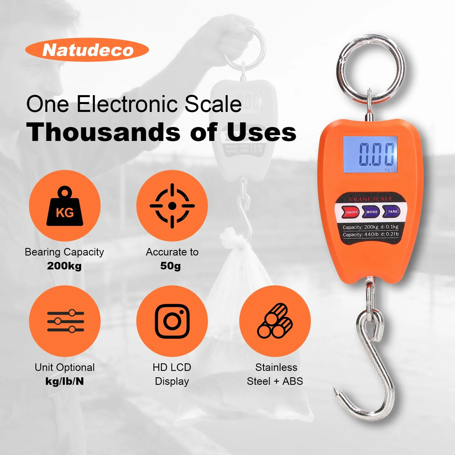 Digitale Hängewaage Digitale Kranwaage Tragbare Mini-Hängewaage 200 kg Elektronische Hakenwaage Tragbare Digitalwaage Mit LCD-Bildschirm Kofferwaage Digital mit Haken Gepäckwaagen für Reisen