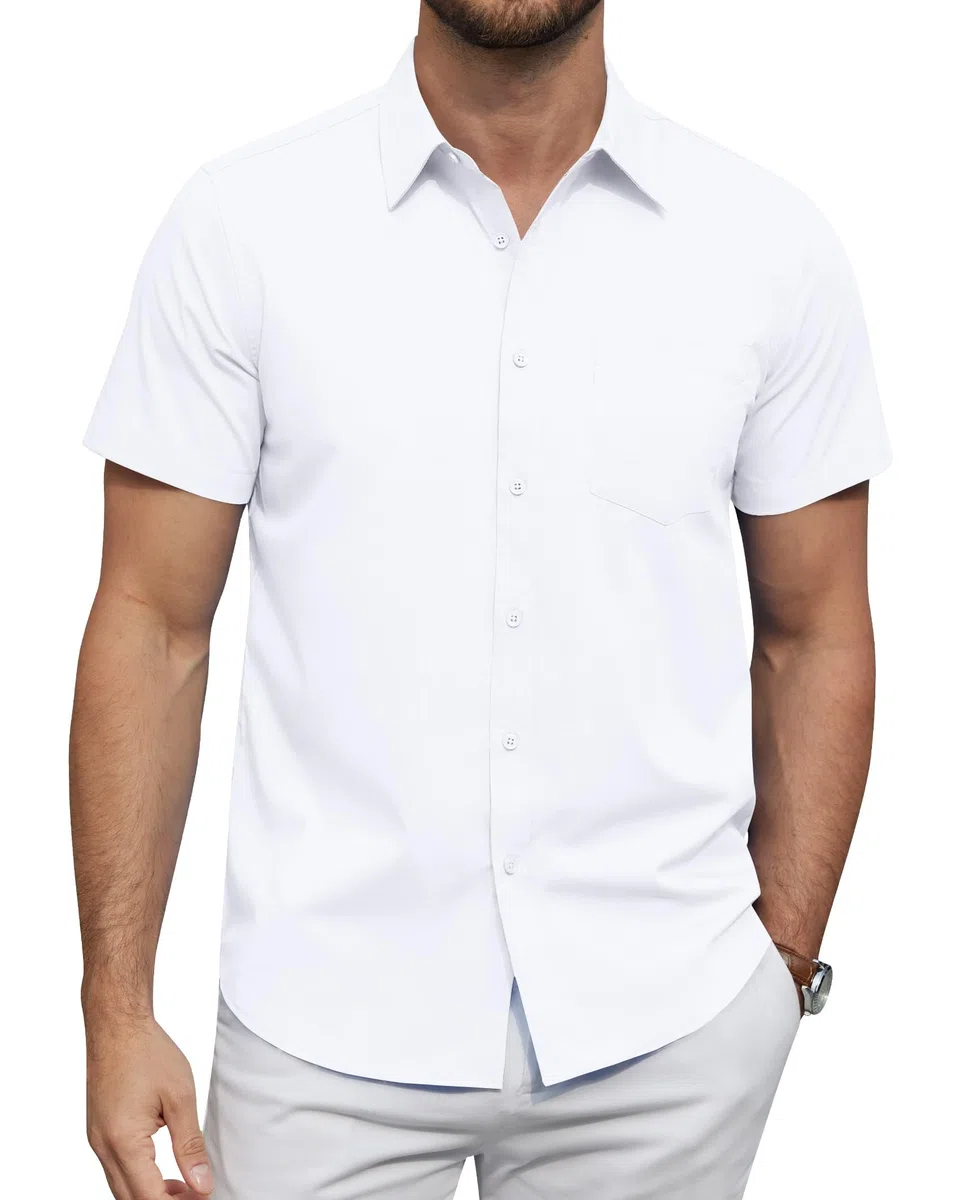 J.VER Hemd Herren Kurzarm Businesshemd Regular Fit Oberhemden mit Taschen für Hochzeit Festlich Arbeits