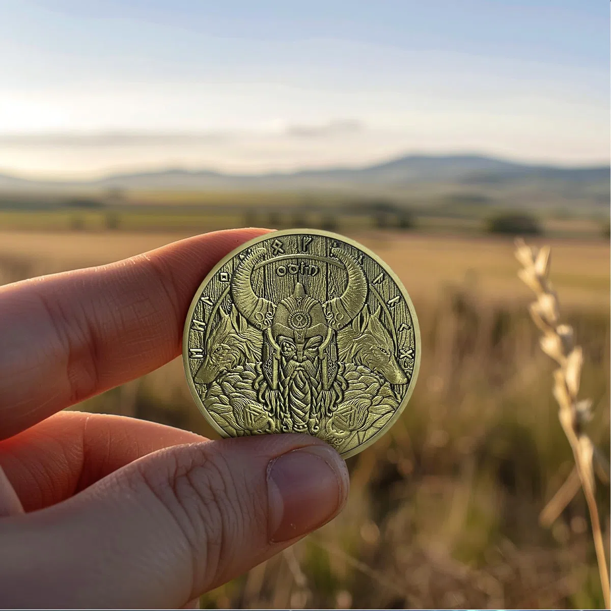 AtSKnSK Odin Münze Wikinger Valknut Münze Wikinger Odin Knoten Herausforderung Münze Geschenk Wikinger Wolf Chip Medaillon Nordische Mythologie Amulett für Männer (Odin Coin)