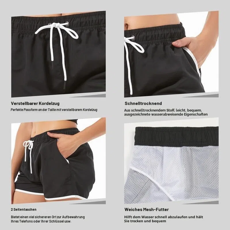 riemot Badeshorts Damen Schnelltrocknend Strandshorts mit Elastischem Bund und Kordelzug, Schwimmshorts mit Mesh-Innenfutter und Taschen, Sommer Shorts für Strand, Urlaub und Freizeit S-XXL