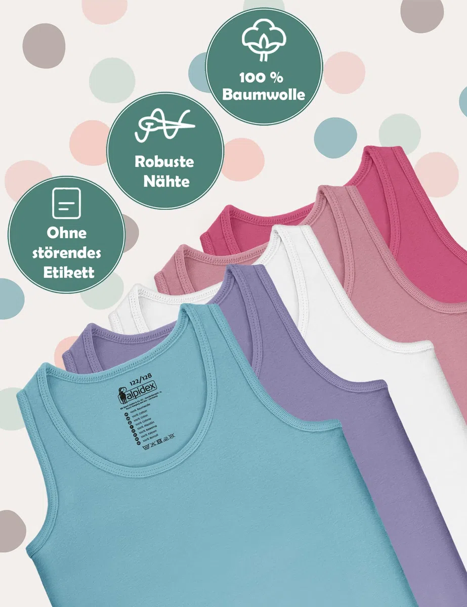 ALPIDEX Mädchen Unterhemd 5er Set 100% Baumwolle Basic Tank Top Trägertop Bequeme Achselhemden Ärmellose Kinder Unterhemden