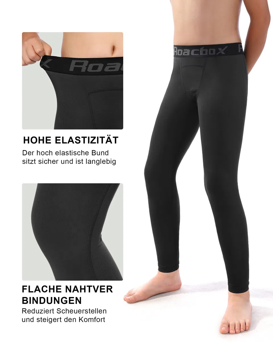 Roadbox 1er/2er Pack Kompressionshose Jungen, Sport Leggings Lang, Atmungsaktiv, Schnell Trocknend für Fußball & Laufen