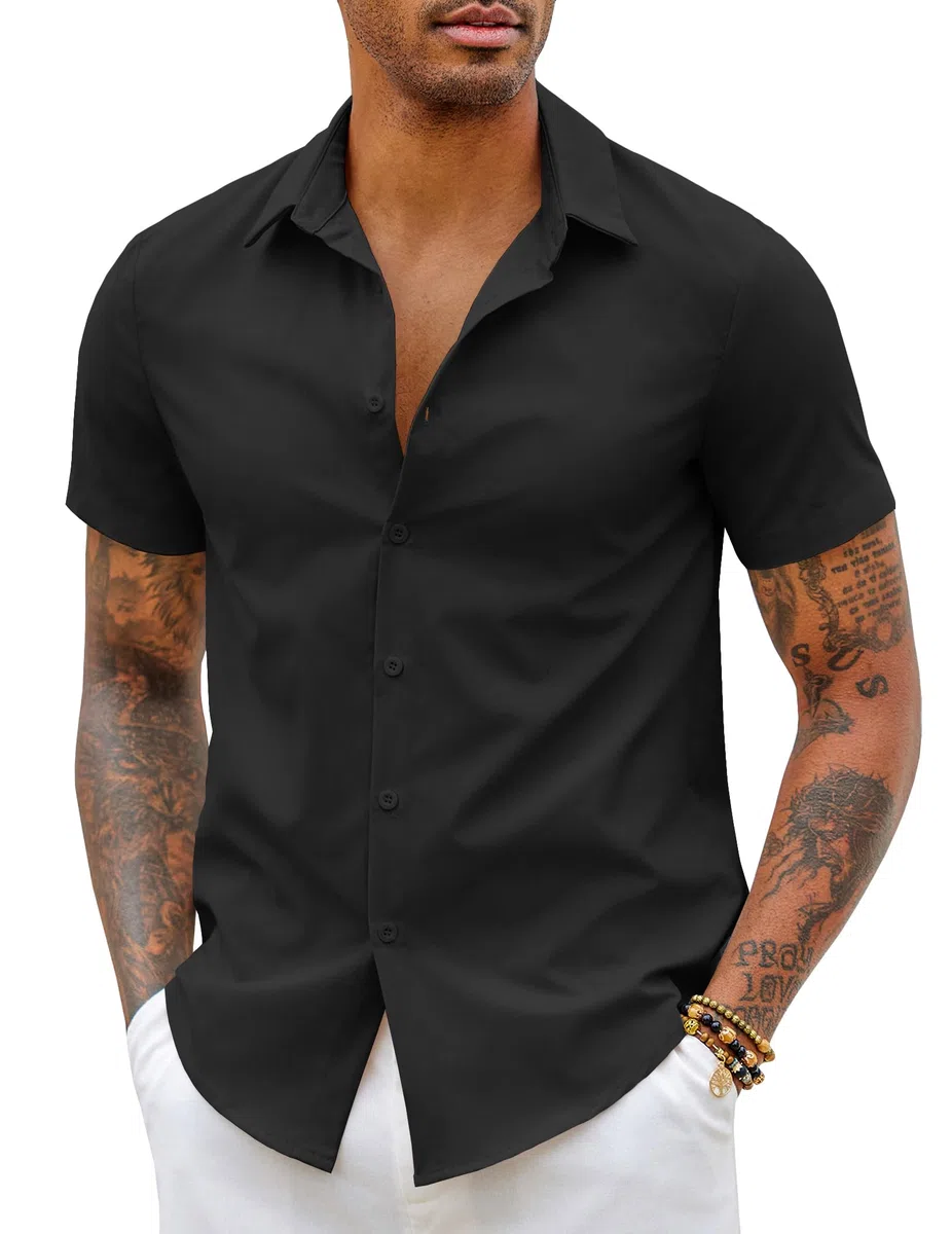 COOFANDY Herren Hemd Kurzarm Slim Fit Freizeithemd Bügelleichte Kurzarmhemd Businesshemd Sommer Herrenhemd Einfarbig Basic Shirt for Männer
