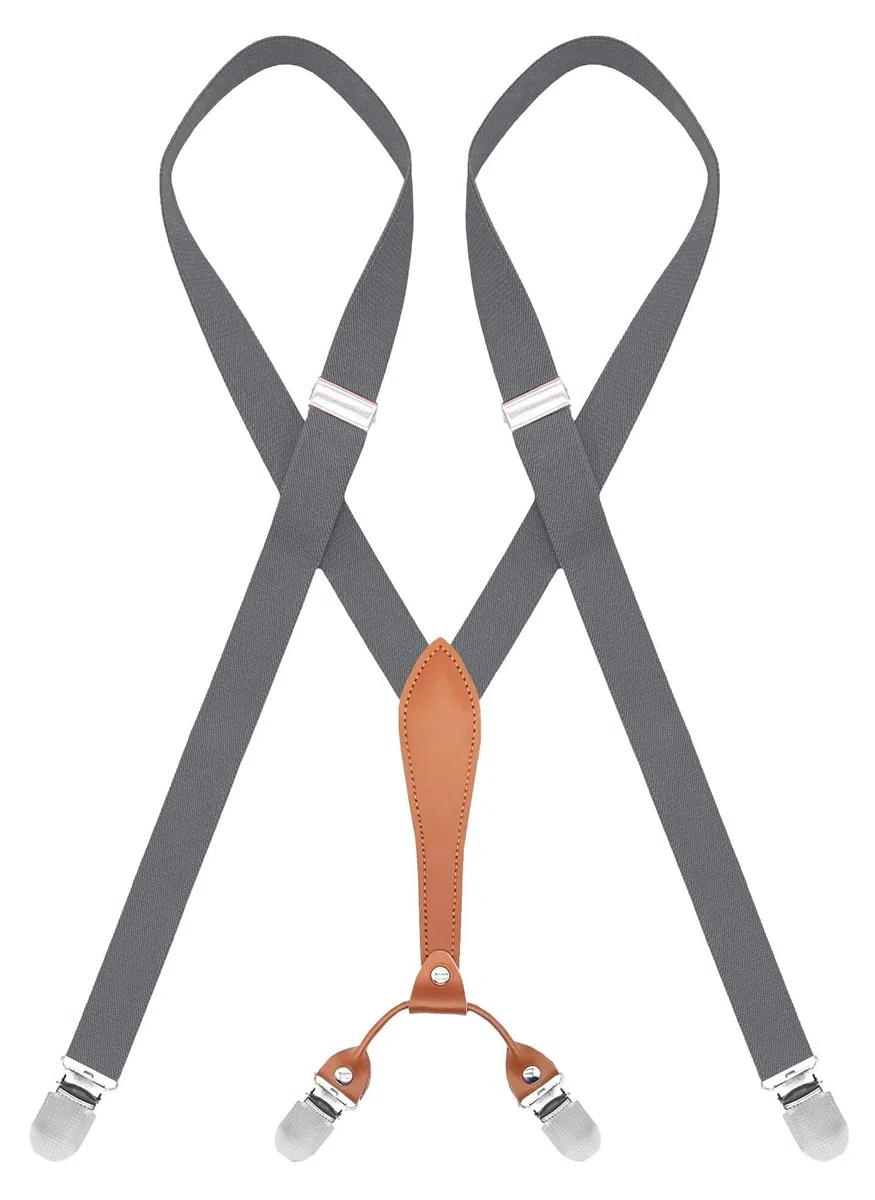 Elastische Hosenträger for Damen, dünner Y-Rücken, schmale Hosenträger mit 4 Clips for Damen(grau)