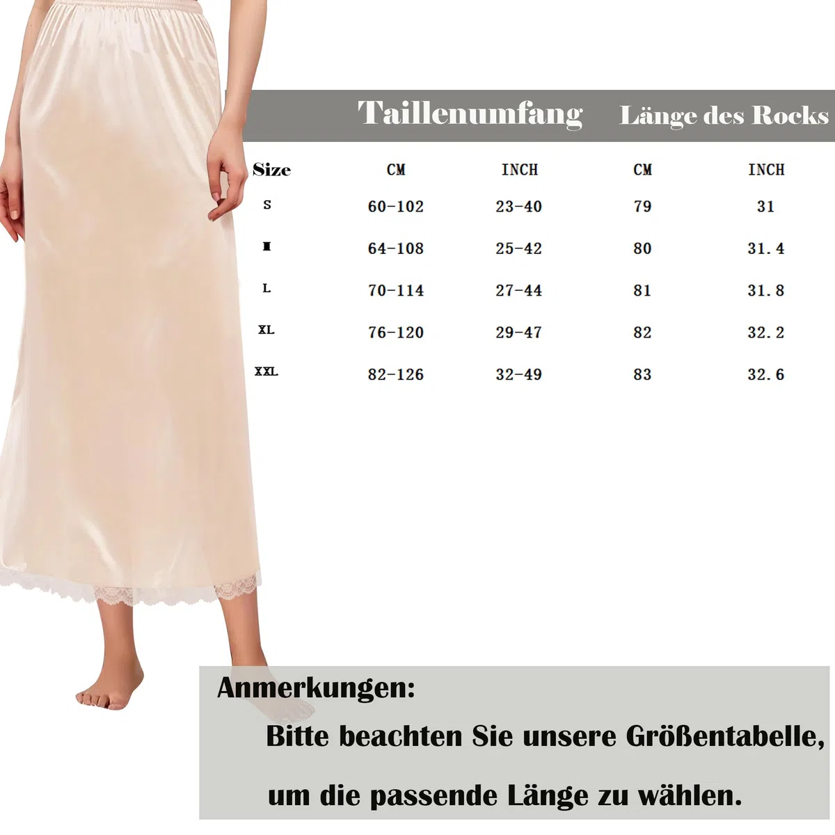 Girstunm Halbe Slips für Frauen Langer Unterrock Antistatische Spitze Bottoming Rock Slips für Unterkleider