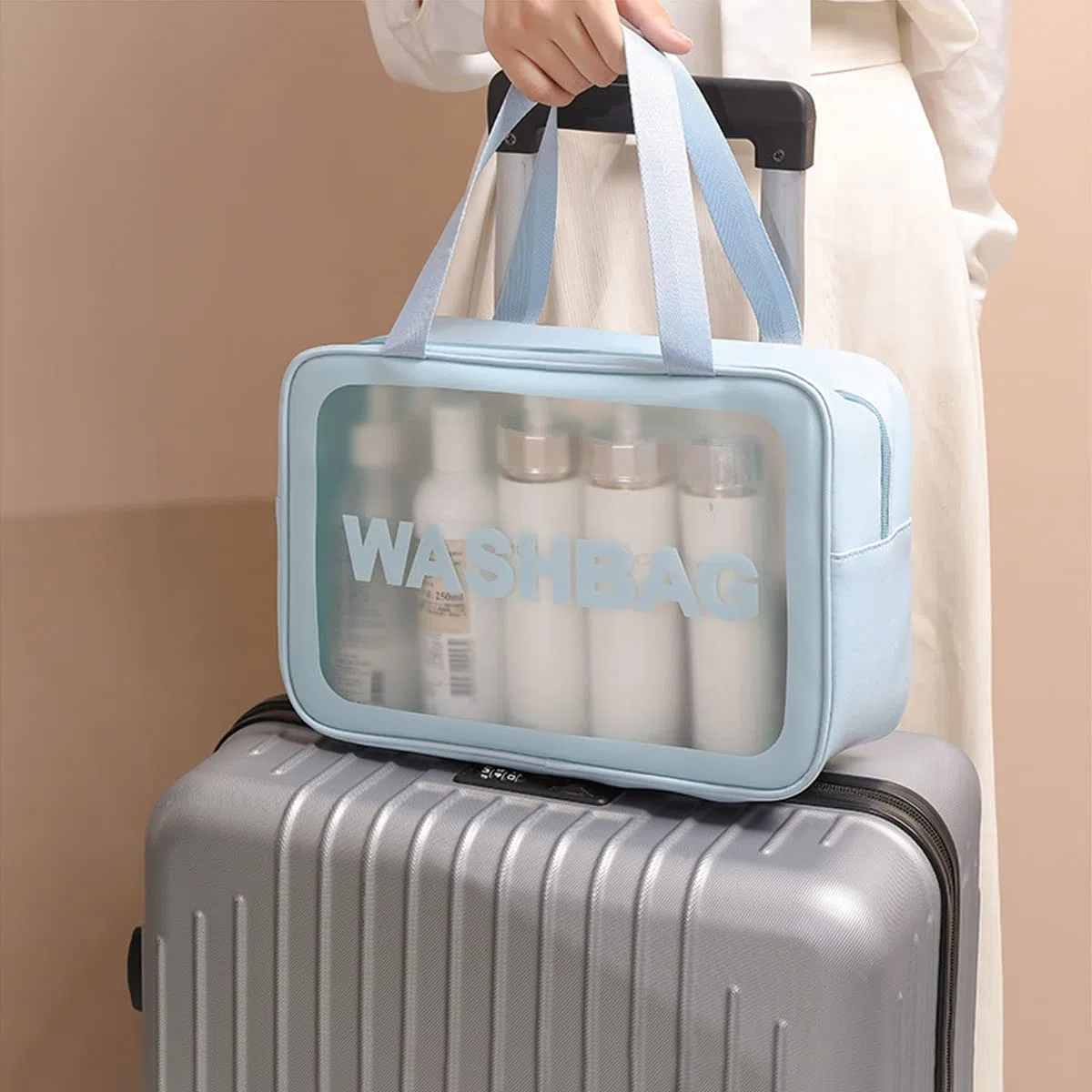 LEcylankEr Kosmetiktasche Transparent 3 Stück Make-up Tasche Wasserdicht Transparent kulturbeutel Reise Set (Blau)